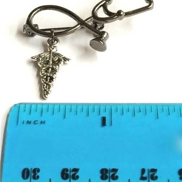 Medical Caduceus Stethoscope Pin Brooch Silver Plated Graduation Gift RN MD LPN - Picture 7 of 9
